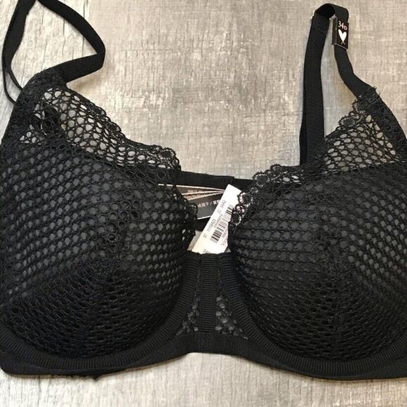 VICTORIA'S SECRET LUXE LINGERIE FISHNET BLACK LACE 3/4 CUP PUSH UP BRA 34D NWT - Picture 4 of 11